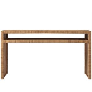 Coastal Living Escape Wood Natural Cane Long Key Console Table in Tan Rattan