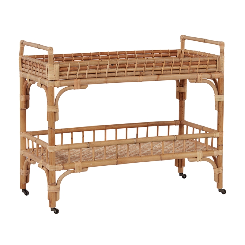 Coastal Living 5 O'Clock Bar Cart in Natural Tan Cane
