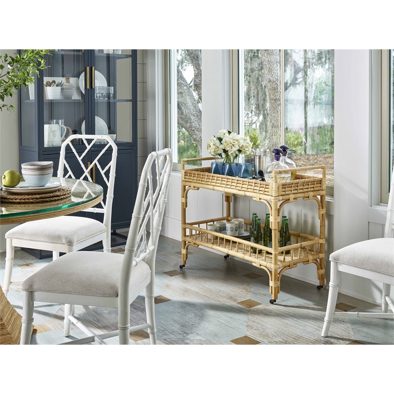 Coastal Living 5 O'Clock Bar Cart in Natural Tan Cane
