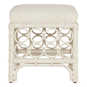 Coastal Living Upholstered Rattan Stool in Soft White Cane and Rattan