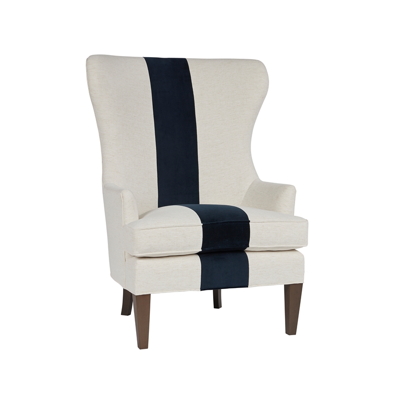 Coastal Living Soft White Surfside Wing Chair Midnight Navy Stripe