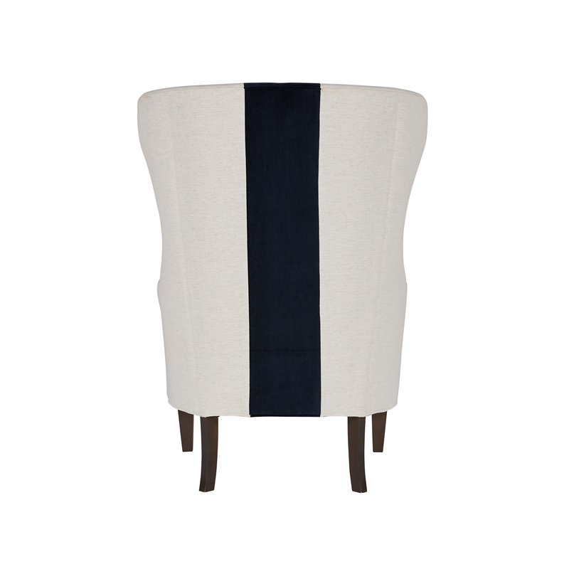 Coastal Living Soft White Surfside Wing Chair Midnight Navy Stripe