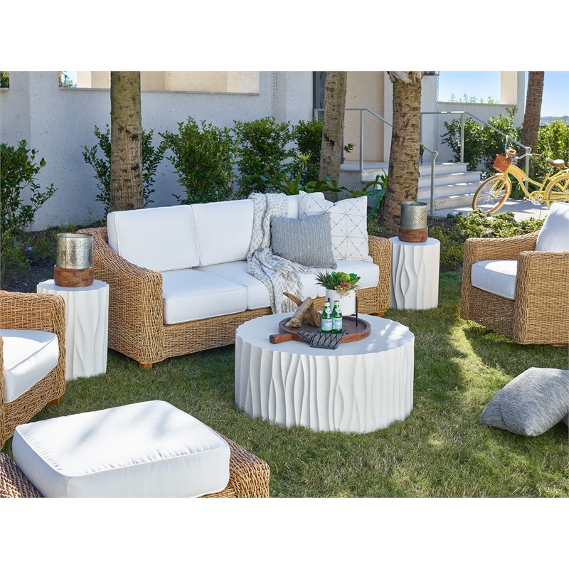 Coastal Living Outdoor Soft White Geneva End Table in Cast Ceramic Concrete