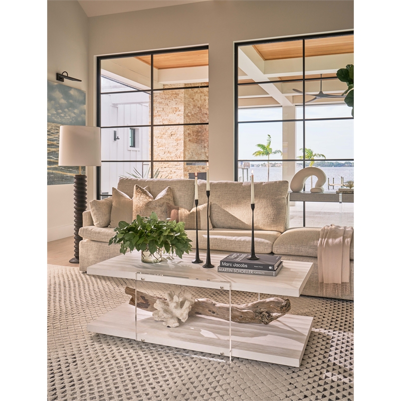 Coastal Living St Kitts Cocktail Table in Weathered White Oak and Acrylic