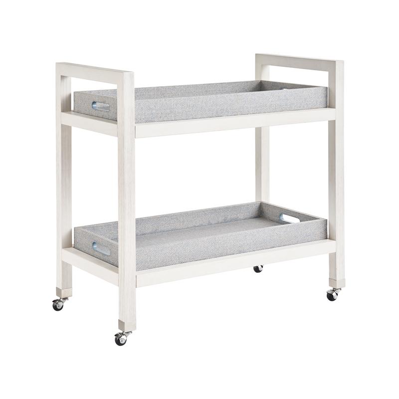Coastal Living Jupiter Bar Cart in Weathered White Oak & Blue Wrapped Seagrass