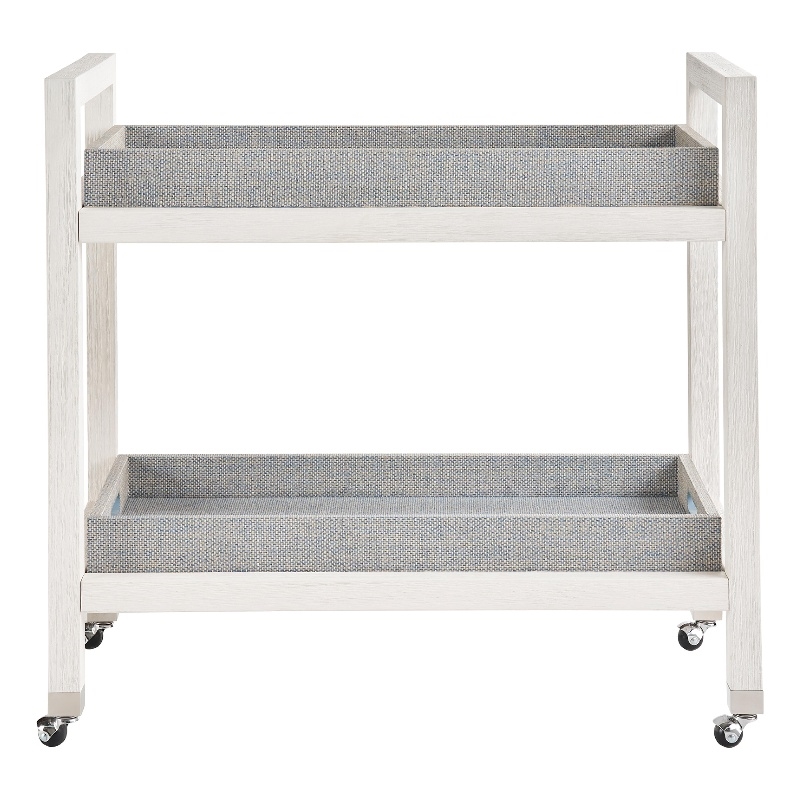 Coastal Living Jupiter Bar Cart in Weathered White Oak & Blue Wrapped Seagrass