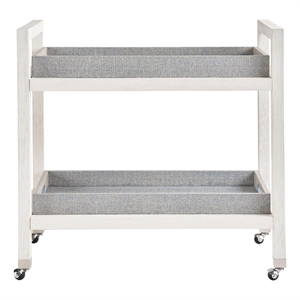 Coastal Living Jupiter Bar Cart in Weathered White Oak & Blue Wrapped Seagrass