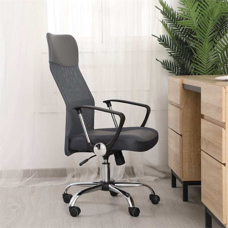 Elegant Decor Script Modern High Back Mesh Office Swivel Chair in Gray - CH1001GR