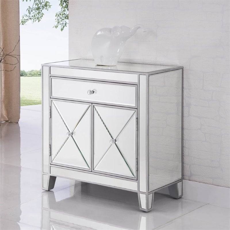 Elegant Decor Contempo 2 Door Contemporary Mirrored Accent Cabinet in Silver