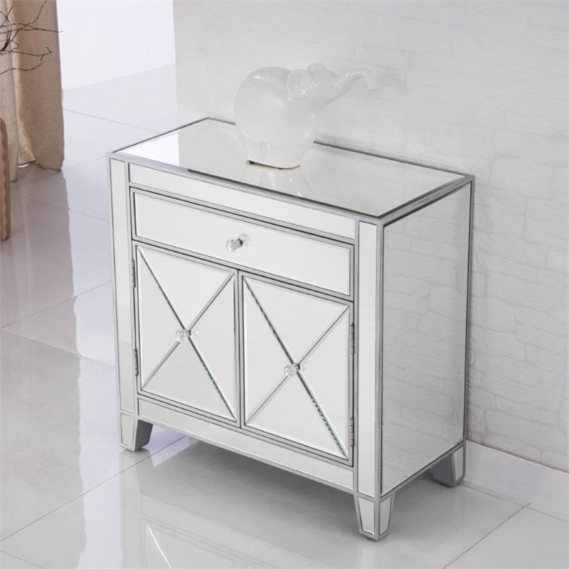 Elegant Decor Contempo 2 Door Contemporary Mirrored Accent Cabinet in Silver