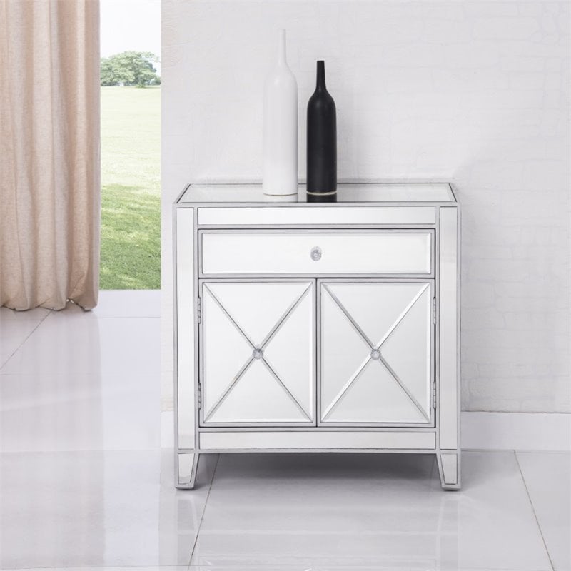 Elegant Decor Contempo 2 Door Contemporary Mirrored Accent Cabinet in Silver
