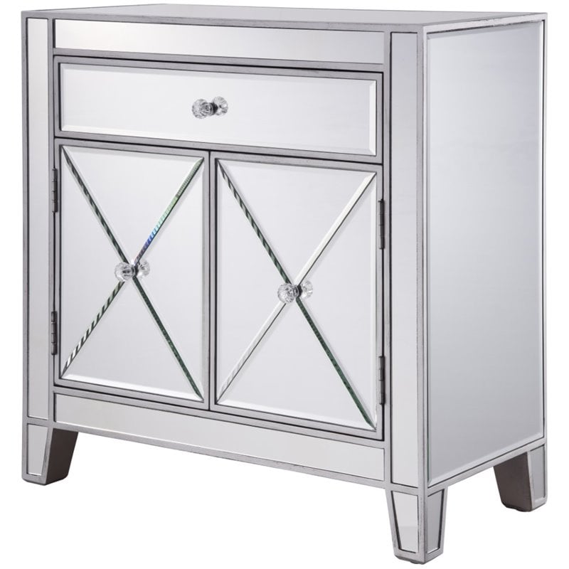 Elegant Decor Contempo 2 Door Contemporary Mirrored Accent Cabinet in Silver