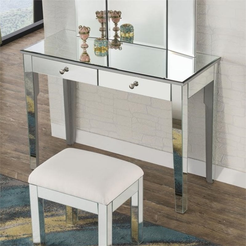 Drawer Mirrored Bedroom Vanity Desk, Mirrored Bedroom Vanity Table