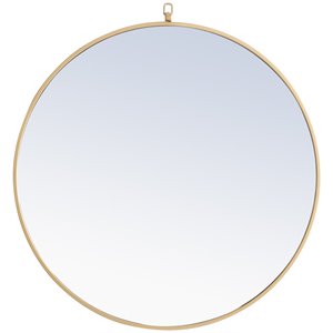 Elegant Decor Rowan 32&quot Round Metal Frame Hooked Mirror in Brass