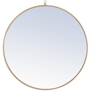 Elegant Decor Rowan 36&quot Round Metal Frame Hooked Mirror in Brass