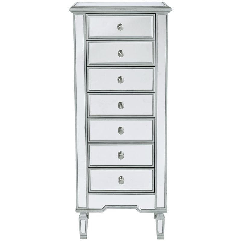 Elegant Decor Reflexion 7 Drawer Mirrored Lingerie Chest in Antique Silver
