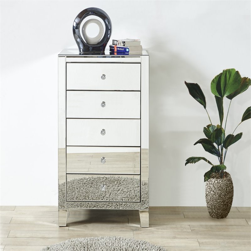 Elegant Decor Contempo 5 Drawer Contemporary Clear MIrrored Chest