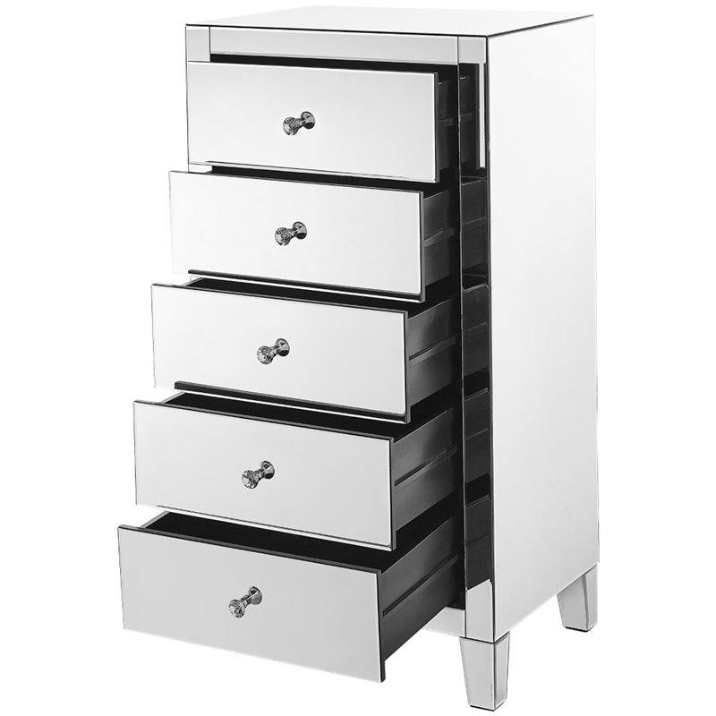 Elegant Decor Contempo 5 Drawer Contemporary Clear MIrrored Chest