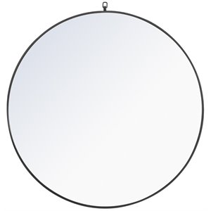 Elegant Decor Rowan 42&quot Round Metal Frame Hooked Mirror in Black