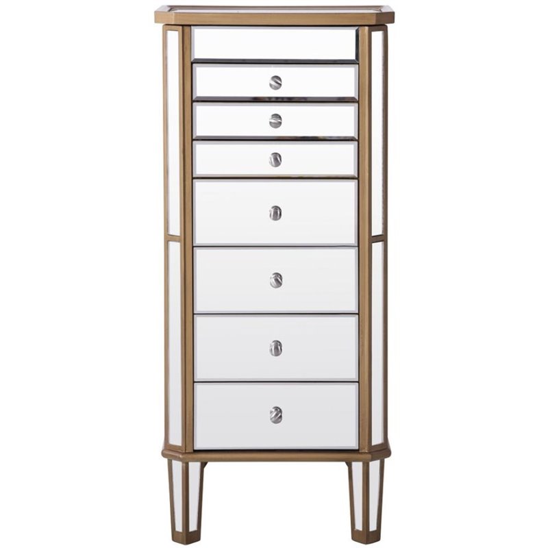 Elegant Decor Contempo 7 Drawer Mirrored Jewelry Armoire in Antique Gold