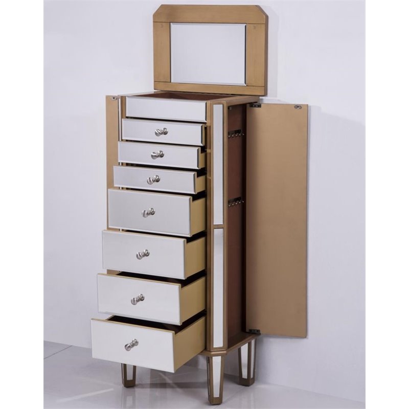 Elegant Decor Contempo 7 Drawer Mirrored Jewelry Armoire in Antique Gold