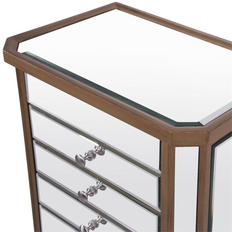 Elegant Decor Contempo 7 Drawer Mirrored Jewelry Armoire in Antique Gold