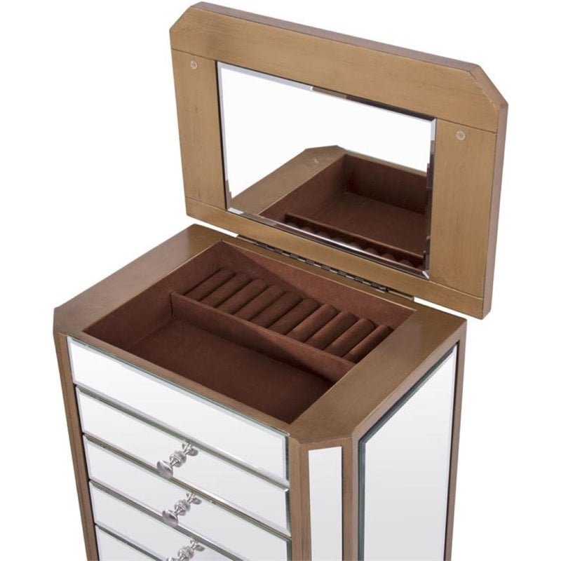 Elegant Decor Contempo 7 Drawer Mirrored Jewelry Armoire in Antique Gold