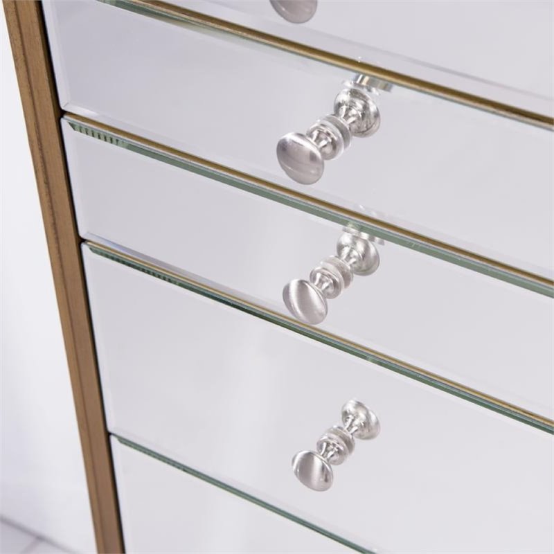 Elegant Decor Contempo 7 Drawer Mirrored Jewelry Armoire in Antique Gold