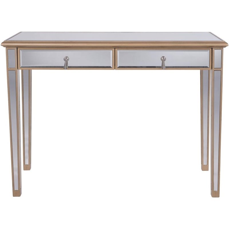 Elegant Decor Contempo 2 Drawer Mirrored Bedroom Vanity Desk in Antique Gold