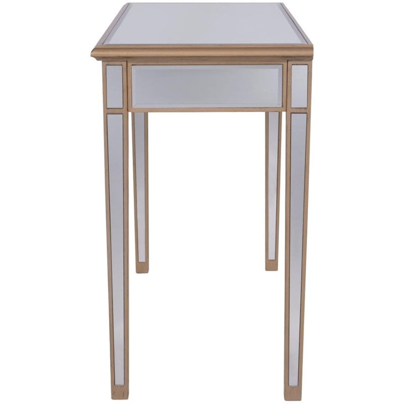 Elegant Decor Contempo 2 Drawer Mirrored Bedroom Vanity Desk in Antique Gold