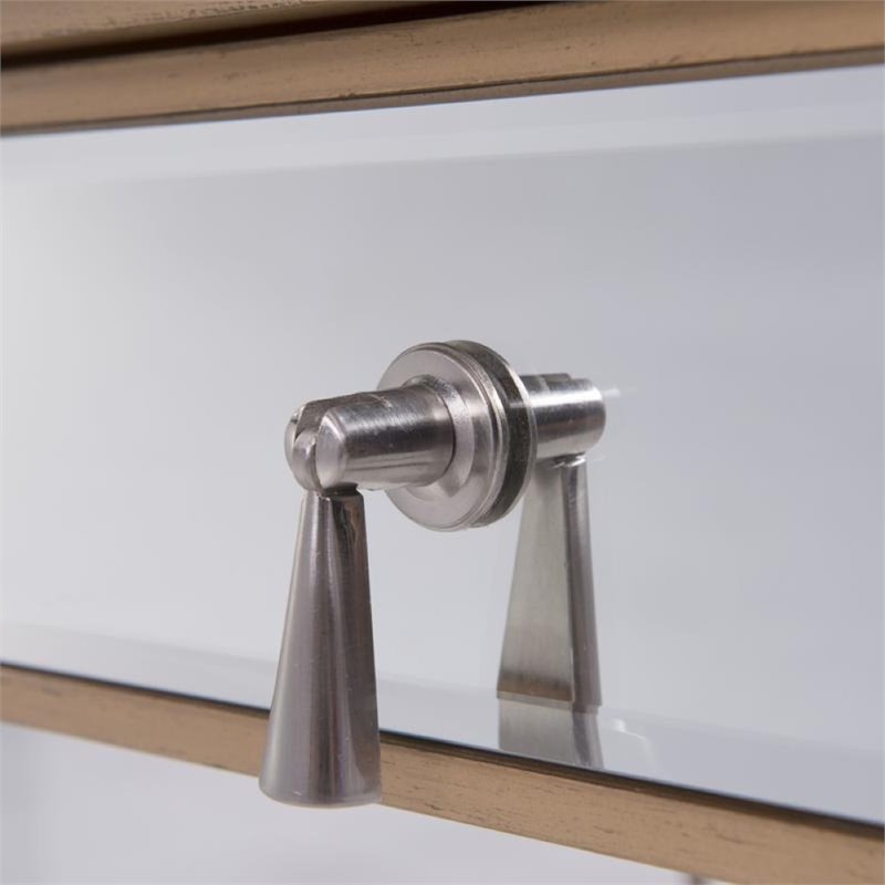 Elegant Decor Contempo 2 Drawer Mirrored Bedroom Vanity Desk in Antique Gold