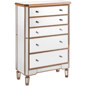 elegant decor contempo 5 drawer mirrored chest in hand rubbed antique gold