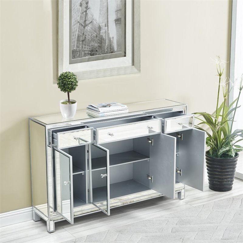 Elegant Decor Reflexion 4 Door 56" Mirrored Buffet in Antique