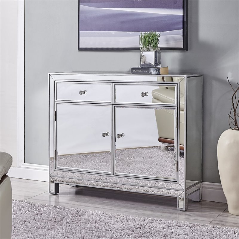 Elegant Decor Reflexion 2 Door Mirrored Nightstand in Antique Silver