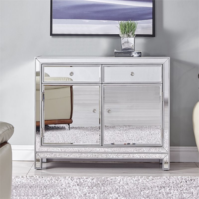 Elegant Decor Reflexion 2 Door Mirrored Nightstand in Antique Silver