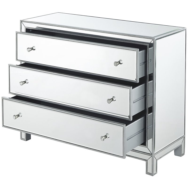 Elegant Decor Reflexion 3 Drawer Mirrored Accent Chest in Antique Silver
