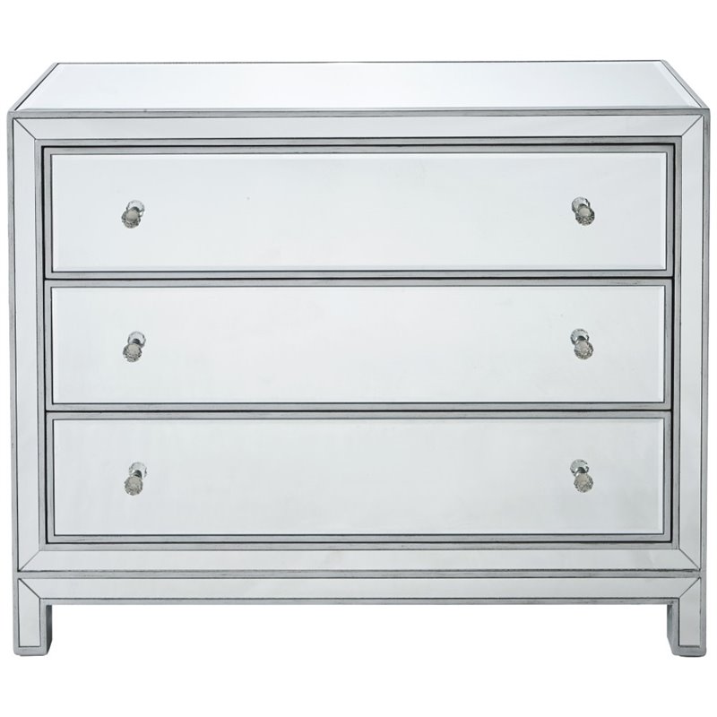 Elegant Decor Reflexion 3 Drawer Mirrored Accent Chest in Antique Silver