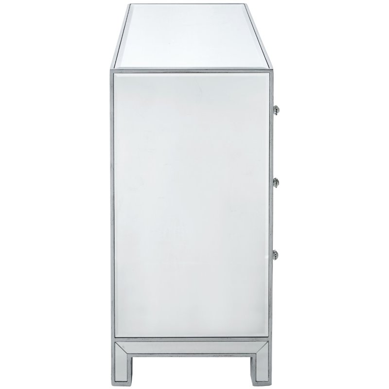 Elegant Decor Reflexion 3 Drawer Mirrored Accent Chest in Antique Silver