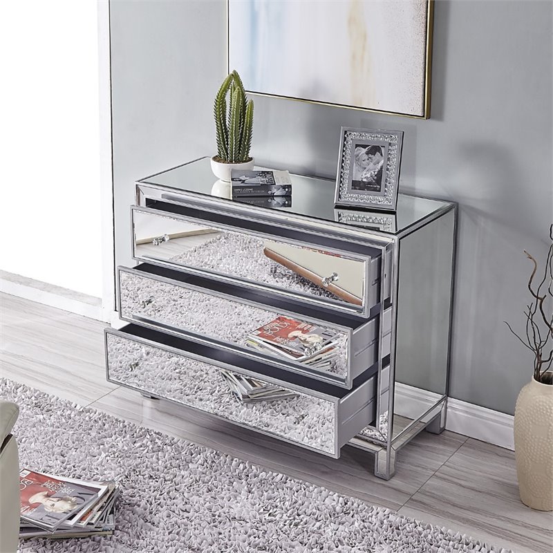 Elegant Decor Reflexion 3 Drawer Mirrored Accent Chest in Antique Silver
