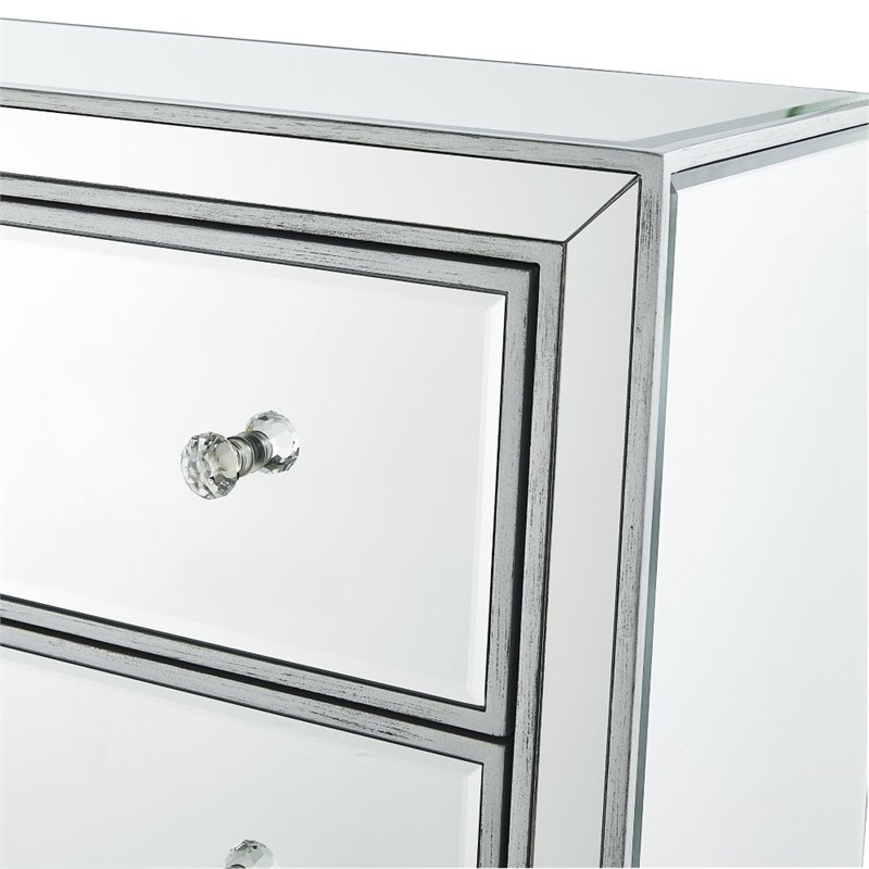 Elegant Decor Reflexion 3 Drawer Mirrored Accent Chest in Antique Silver