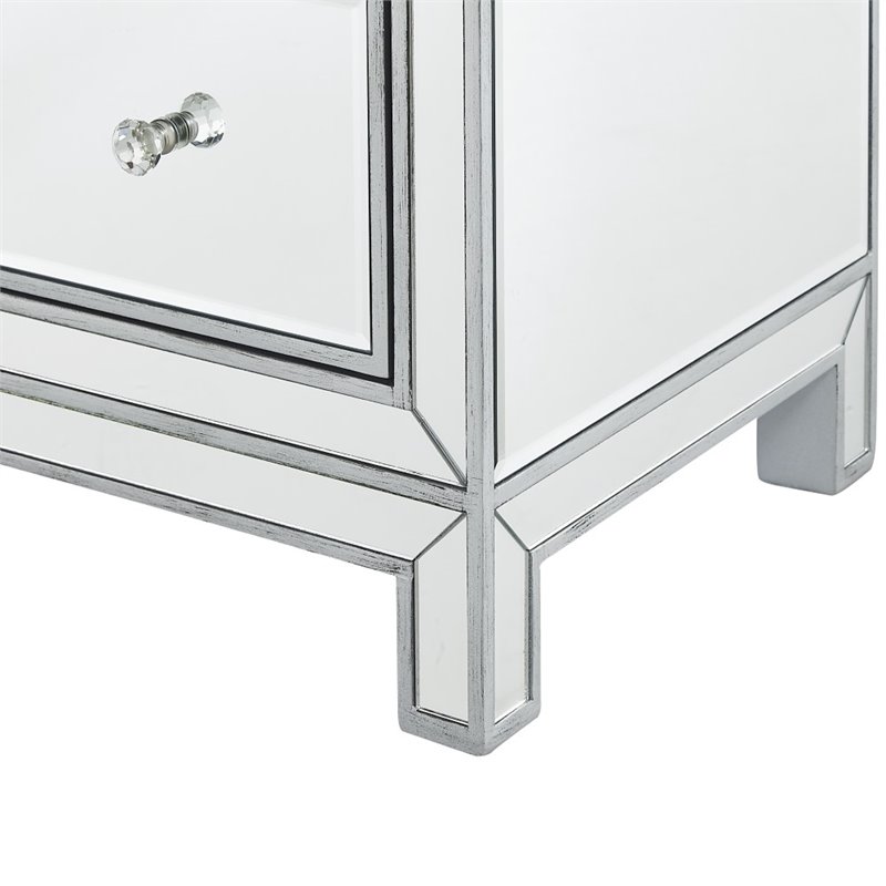 Elegant Decor Reflexion 3 Drawer Mirrored Accent Chest in Antique Silver