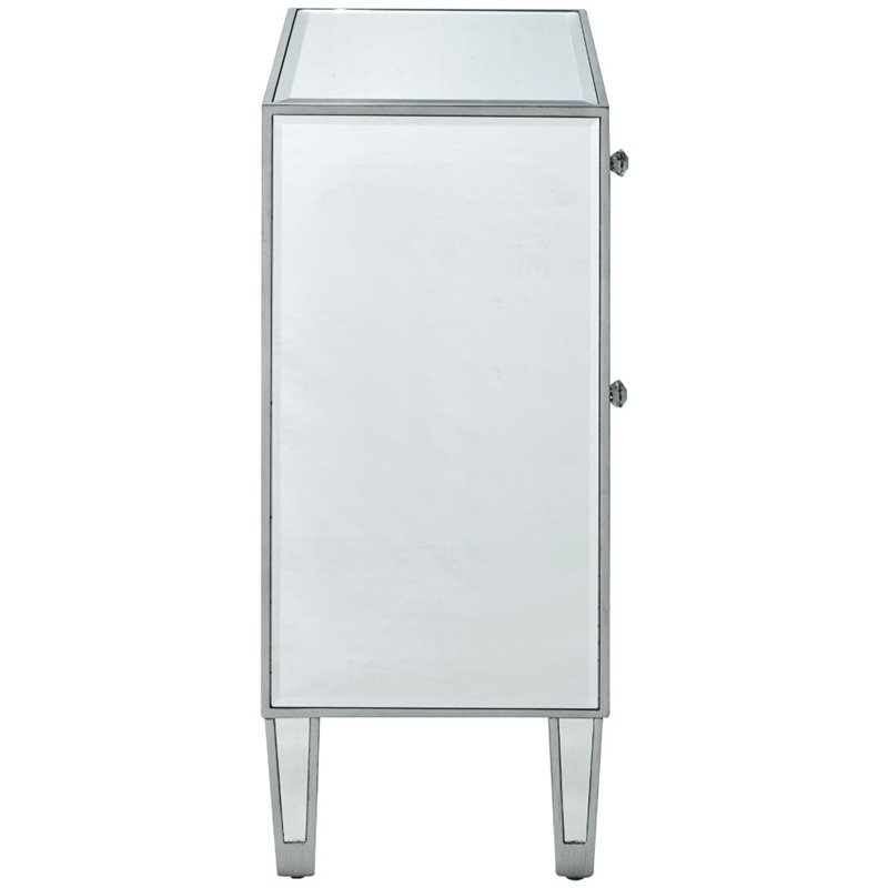 Elegant Decor Reflexion 1 Door Mirrored End Table in Antique Silver