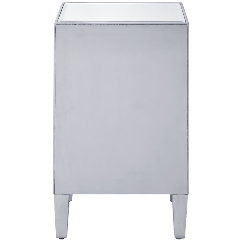 Elegant Decor Reflexion 1 Door Mirrored End Table in Antique Silver