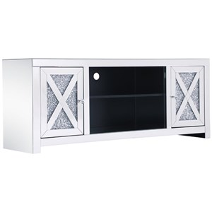 Elegant Decor Modern 2 Door 59&quot Clear Silver Crystal Mirrored TV Stand