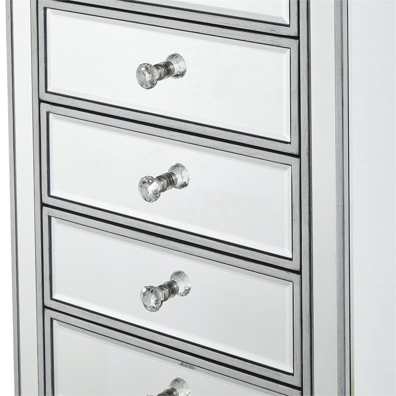 Elegant Decor Reflexion 7 Drawer Petite Mirrored Lingerie Chest in Silver