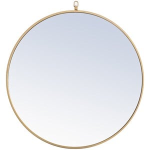 Elegant Decor Rowan 28&quot Round Metal Frame Hooked Mirror in Brass