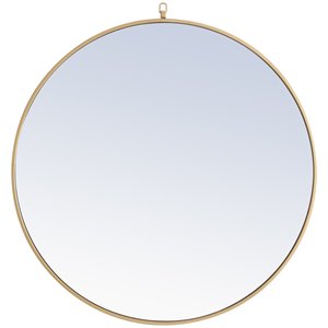 Elegant Decor Rowan 42&quot Round Metal Frame Hooked Mirror in Brass