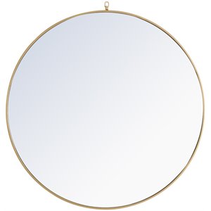 Elegant Decor Rowan 48&quot Round Metal Frame Hooked Mirror in Brass