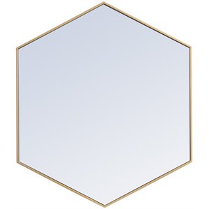 Elegant Decor Eternity 35&quot x 41&quot Hexagonal Metal Frame Mirror in Brass