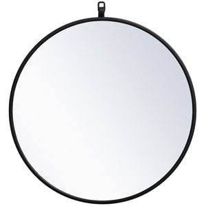 Elegant Decor Eternity 21&quot Round Mid Century Metal Frame Hooked Mirror in Black